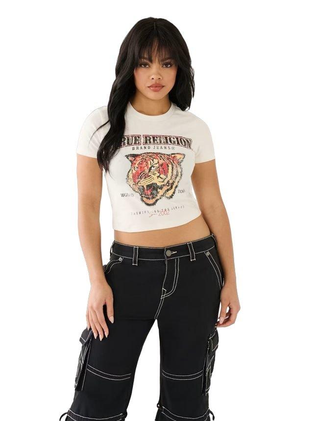 True Religion Women's Tiger Graphic Baby Tee - White